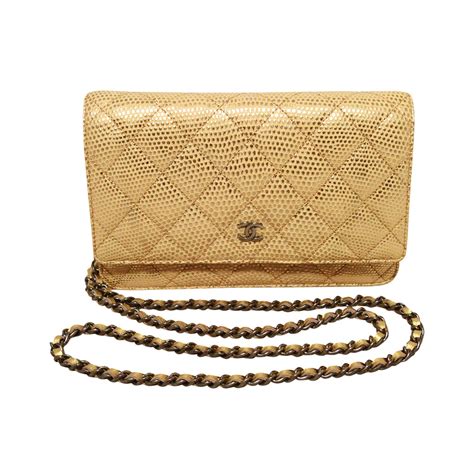 Fabulous Chanel Gold Lizard Classic Wallet on a Chain